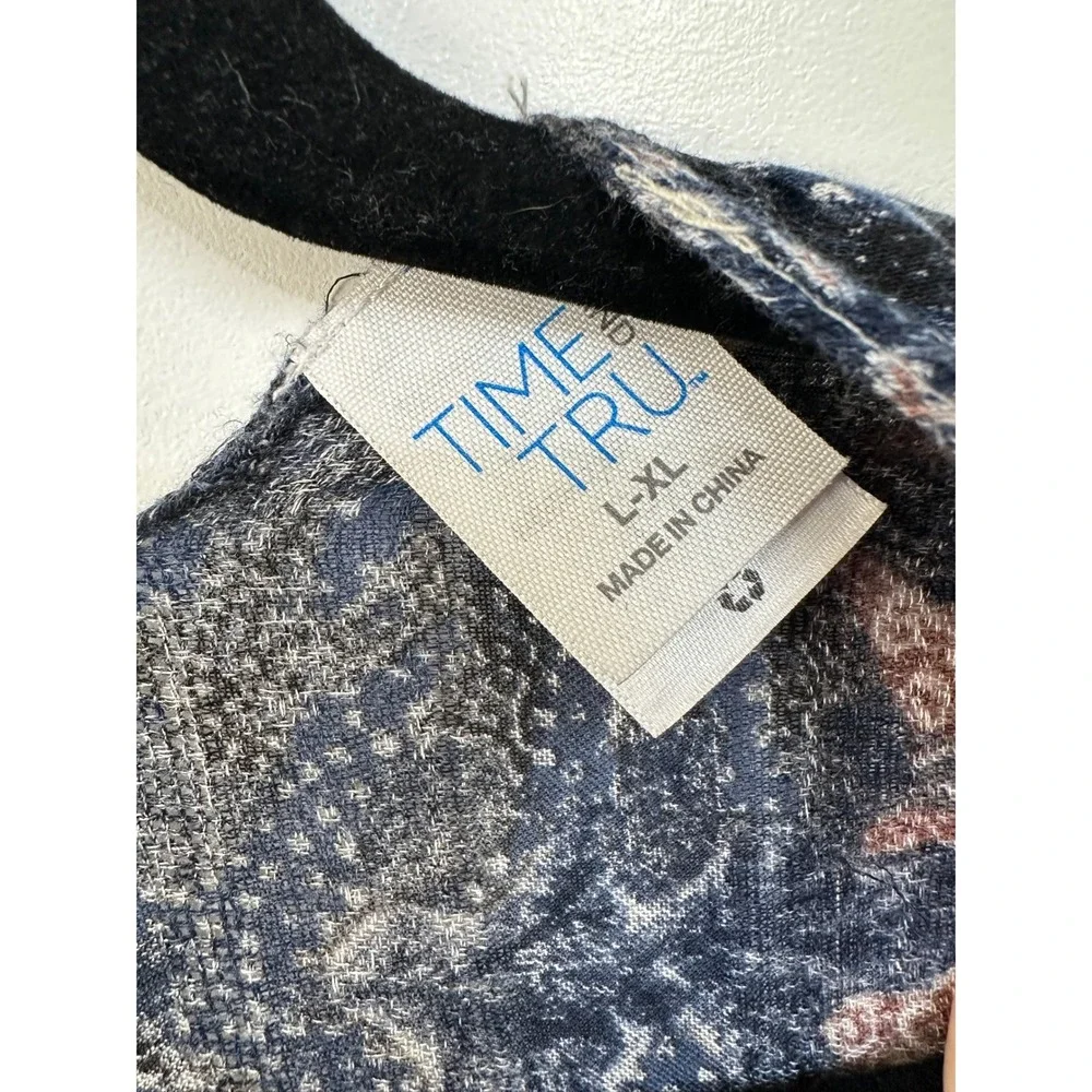 Blue Floral Paisley Boho Kimono Cardigan L-XL Open Front Wrap Gypsy Western - Picture 7 of 8
